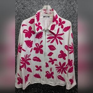 Y2K White Jacket with Fuschia Floral Appliqué  90's